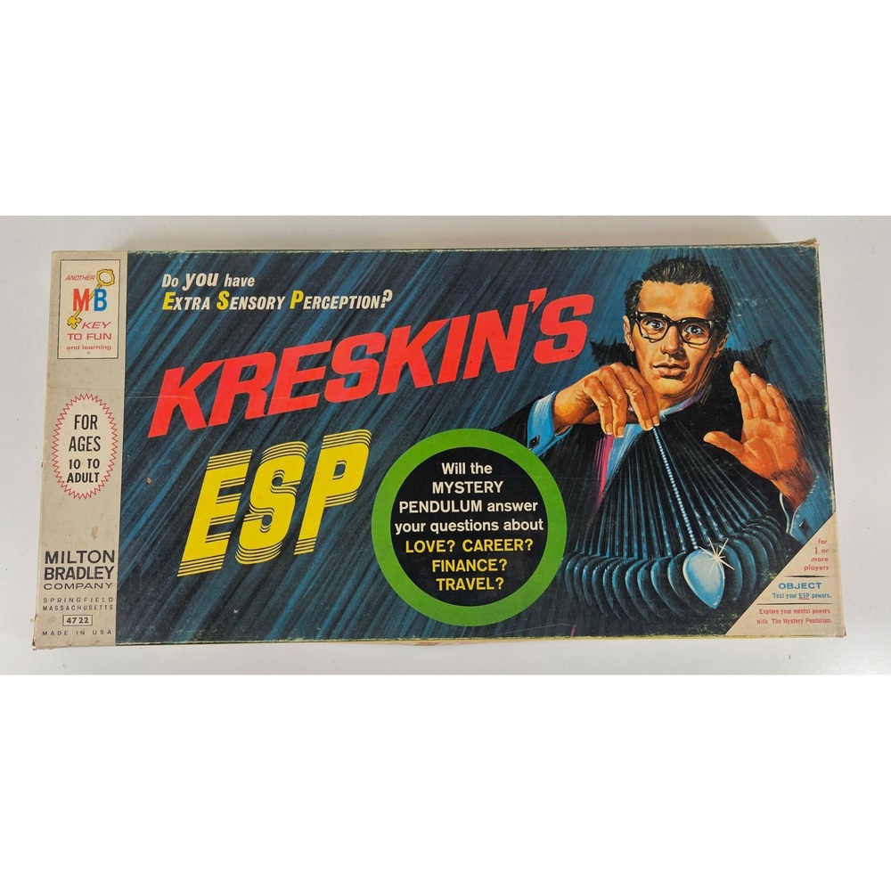 Vintage 1966 Milton Bradley Kreskins ESP Board Game Mystery Pendulum MB Retro